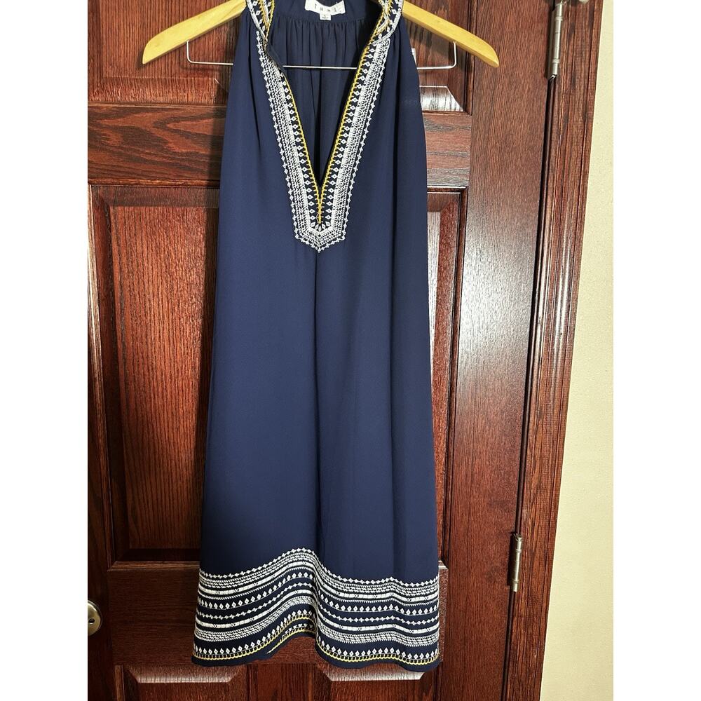 THML Chana Navy Embroidered Halter Shift Dress L Anthropologie Boho Summer